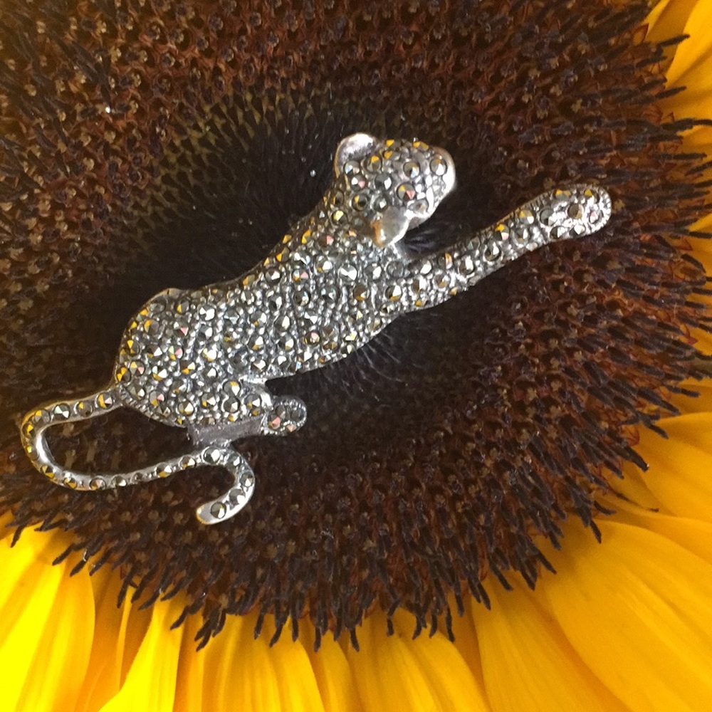 Sterling jeweled puma pin